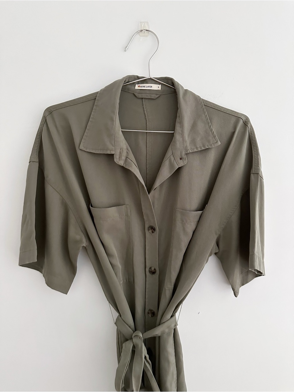 Marine Layer Renata Shirt Dress Size Small Olive Green Belted Utility Midi Dress - Picture 3 of 9